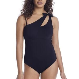 BECCA Swimsuit Size Large One Piece Asymmetrical Cutout Black NWT Removable Cups